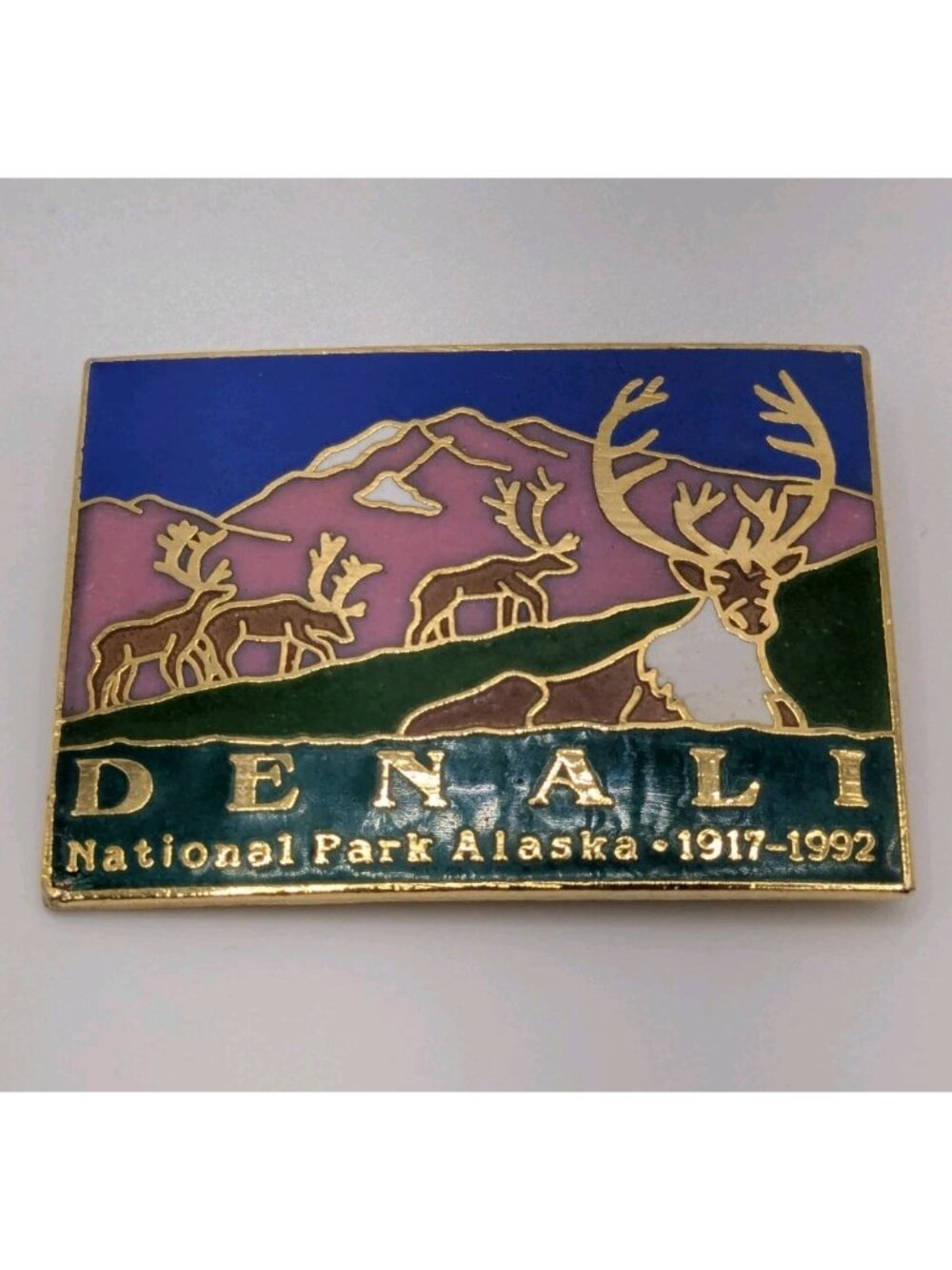 Denali National Park 75th Anniversary Enamel Pin 1917–1992 Alaska Caribou